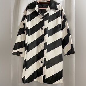90's Black & White Striped Women's Faux leather Coat